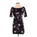 Charlotte Russe Casual Dress - Bodycon Boatneck Short sleeves: Black Floral Dresses - Women's Size Small