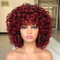 Perruque synthétique courte bouclée rouge vin avec frange pour femmes noires perruque Afro crépue