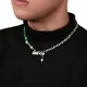 Collier en métal de couture d'agate irrégulière pendentif de lettre de croix style rétro hip-hop