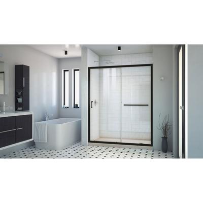 Dreamline DreamLine Infinity-Z 36 inch D x 60 inch W x 74 3/4 inch H Semi-Frameless Sliding Clear Shower Door in Matte Black with Right Drain Biscuit Shower Base Kit DL6973CLR-22-09