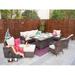 Direct Wicker 7-Piece Rattan Patio Conversation Sofa Set Fire Pit Dining Table with Chairs Brown