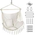 Large Portable Hammock Chair Hanging Rope Swing Max 250 Lbs 2 Cushions Included(Beige)