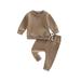 Diconna Toddler Baby Girl Boy Clothes Long Sleeve Sweatshirt Top Elastic Waist Pants Set Causal 2Pcs Outfit Coffee 18-24 Months