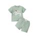 Mialoley Baby Shorts Set Ribbed Letter Heart Print Short Sleeve Crew Neck Tops + High Waist Shorts Set