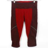 Lululemon Athletica Pants & Jumpsuits | Lululemon Womens Sz 4 Capri Legging Ruched Striped Burgundy Micro Back Zip Pocke | Color: Black/Red | Size: 4