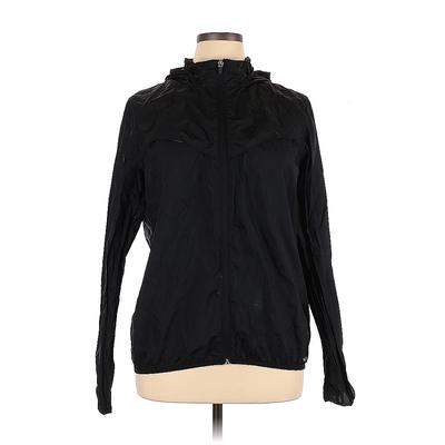 Merrell Windbreaker Jacket: Below Hip Black Print Jackets & Outerwear - Women's Size X-Large