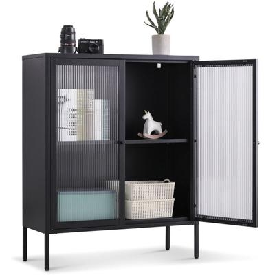 Highboard Tokio aus Metall mit Glastüren Schwarz - Coemo