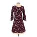 C. Luce Casual Dress - A-Line Scoop Neck 3/4 sleeves: Burgundy Print Dresses - Women's Size Small