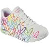 Sneaker SKECHERS "UNO - HIGHLIGHT LOVE", Damen, Gr. 38, bunt (weiß, multi), Lederimitat, Textil, kontrastfarbene Details, casual, Schuhe, Freizeitschuh, Halbschuh, Schnürschuh mit Herzchen-Print