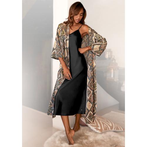 Kimono LASCANA Gr. 34, goldfarben (gemustert) Damen Bademäntel Morgenmäntel