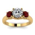 RS JEWELS 14K Yellow Gold Plated on 925 Sterling Silver Created Round White CZ & Red Ruby 3 Stone Wedding Engagement Ring For Women (K 1/2)