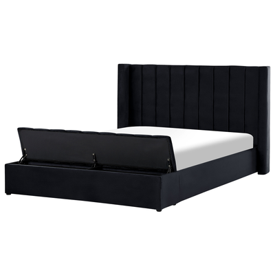 Polsterbett Schwarz 180 x 200 cm aus Samtstoff mit Stauraum Elegantes Doppelbett Modernes Design