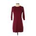 Old Navy Casual Dress - Mini Crew Neck 3/4 sleeves: Burgundy Print Dresses - Women's Size Small Petite