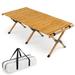 Gymax Portable Folding Bamboo Camping Table w/ Carry Bag Outdoor &
