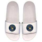 Men's ISlide White Milwaukee Brewers Primary Logo Motto Slide Sandals