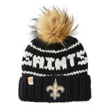 Women's Sh*t That I Knit Black New Orleans Saints Hand-Knit Brimmed Merino Wool Beanie with Faux Fur Pom