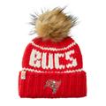 Women's Sh*t That I Knit Red Tampa Bay Buccaneers Hand-Knit Brimmed Merino Wool Beanie with Faux Fur Pom