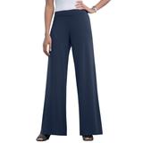 Plus Size Women's Stretch Knit Wide Leg Pant by The London Collection in Navy (Size 26/28) Wrinkle Resistant Pull-On Stretch Knit