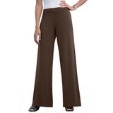 Plus Size Women's Stretch Knit Wide Leg Pant by The London Collection in Chocolate (Size 18/20) Wrinkle Resistant Pull-On Stretch Knit