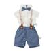 SAYOO Newborn Baby Boys Gentleman Clothes Sets 2022 Summer Short Sleeve Lapel Shirt Romper + Bow-tie + Suspender Short Pants Overalls