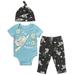 Disney Pixar Toy Story Buzz Lightyear Alien Newborn Baby Boys Bodysuit Pants and Hat 3 Piece Outfit Set Newborn to Infant