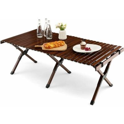 Klappbarer Campingtisch aus Holz, tragbarer Picknicktisch mit Tragetasche, aufrollbare