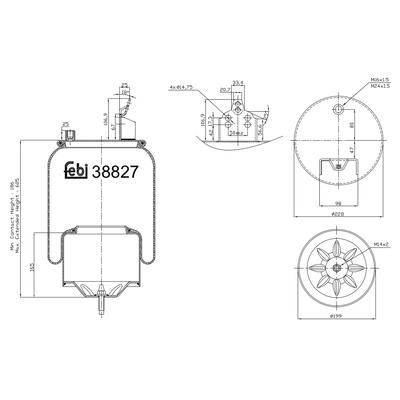 FEBI BILSTEIN Federbalg, Luftfederung Universal hinten rechts links mit Kolben 197mm für RENAULT TRUCKS VOLVO 20427800 20456150 20582206 38827 Image