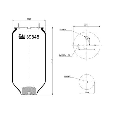 FEBI BILSTEIN Federbalg, Luftfederung Universal ohne Kolben 116mm 39848 Image