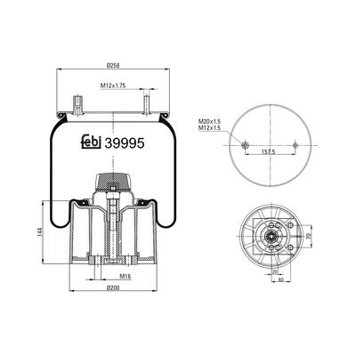 FEBI BILSTEIN Federbalg, Luftfederung Universal mit Kolben 258mm 39995 Image