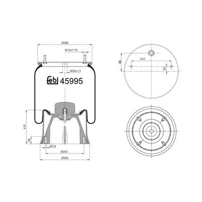 FEBI BILSTEIN Federbalg, Luftfederung Universal mit Kolben 286mm 45995 Image
