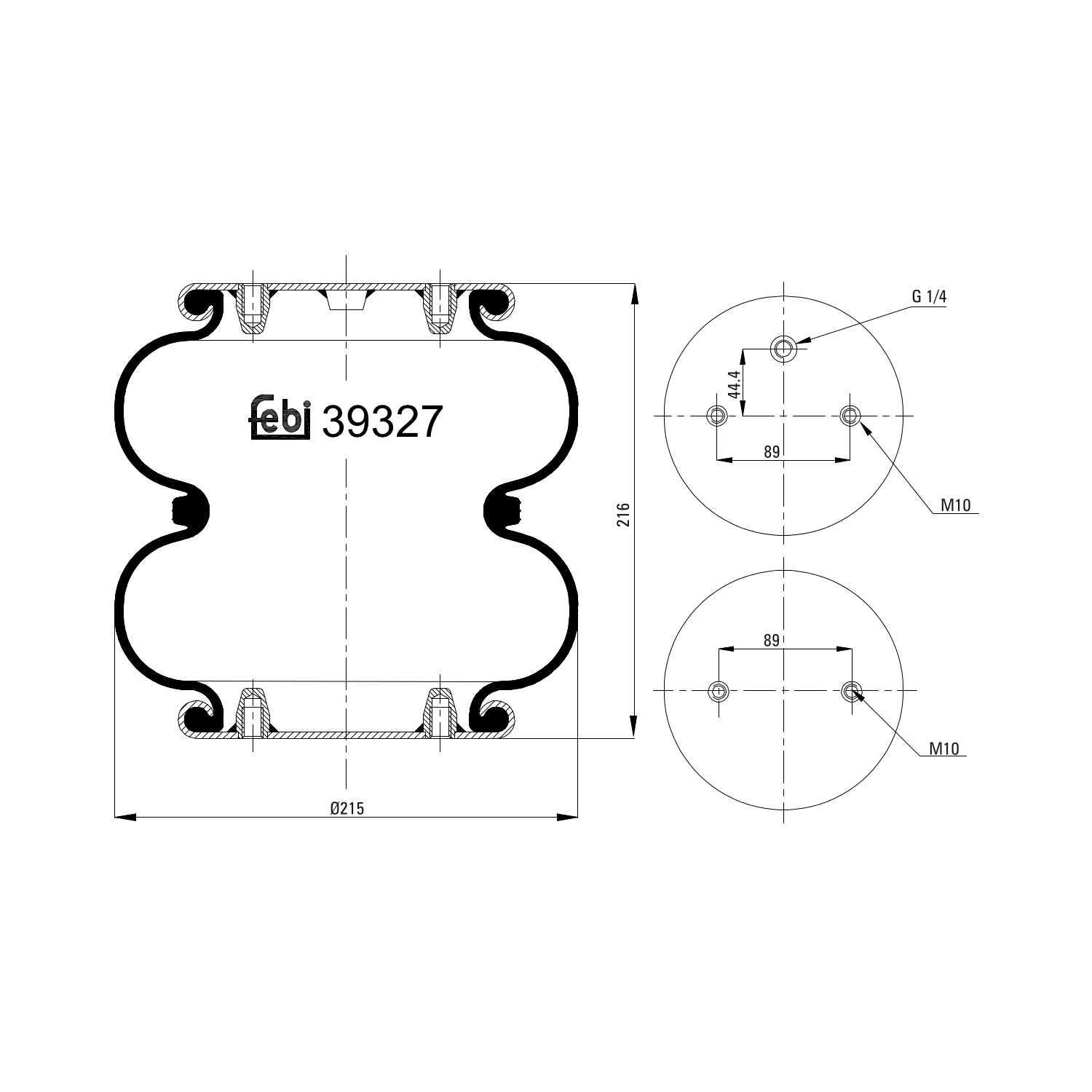 FEBI BILSTEIN Federbalg, Luftfederung Universal 215mm 39327 Image