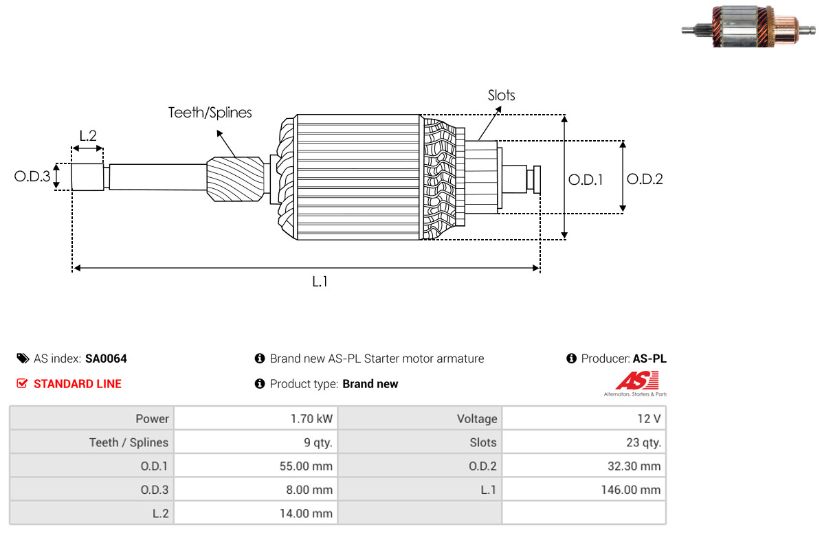 AS-PL Anker, Starter Universal 12V 55,00mm SA0064 Image