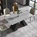 63''Modern Grey Dining Table with Rectangular Sintered Stone Tabletop, Black Carbon Steel Legs - N/A