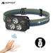 Ayamaya Rechargeable Headlamp with Motion Sensor 5 LED USB Type-A Headlights with 6 Modes 500 Lumens IPX4 Waterproof with Adjustable Headband [1 PACK]