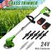Electric Grass Trimmer Weed Lawn Edger Eater 24V 650W Battery Weed Wacker Cordless Grass Trimmer Electric Weed Eater Cordless Grass Cutting Machine with 2 Battery