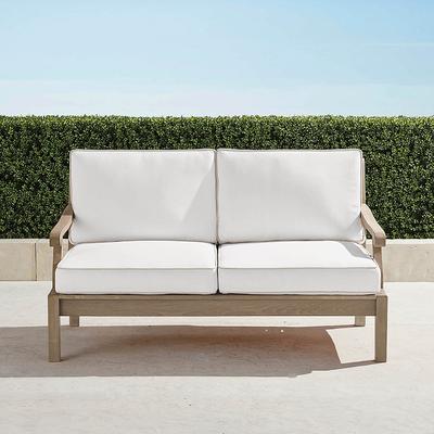 Cassara Loveseat with Cushions in Weathered Teak - Standard, Salta Palm Air Blue - Frontgate