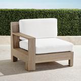 St. Kitts Left-facing Chair in Weathered Teak with Cushions - Pattern, Special Order, Salta Palm Cobalt - Frontgate