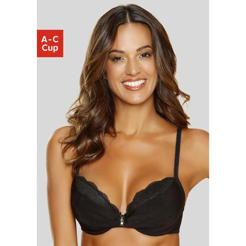 Push-up-BH LASCANA Gr. 75, Cup B, schwarz Damen BHs Dessous Hochzeitsdessous Hochzeitswäsche Spitzenwäsche Push-up-BH Spitzen-BH BH Spitzen-BHs mit 2 Tragevarianten, als Neckholder oder normal, sexy