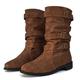 Dernolsea Mid Calf Boots Women, Pull On Flat Pixie Boots Buckle Calf Length Slouch Boots Tan Size 6