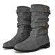 Dernolsea Mid Calf Boots Women, Pull On Flat Pixie Boots Buckle Calf Length Slouch Boots Gray Size 6