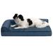 FurHaven Plush Fur & Almond Print Deluxe L-Chaise Sofa Pet Bed Polyester in Blue | 6.25 H x 20 W x 30 D in | Wayfair 44336095