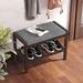 Latitude Run® Bamboo Shoe Stool Rack w/ Seat Storage Rack Bench Linen/Upholstered in Brown | 16.9 H x 23.6 W x 12.6 D in | Wayfair