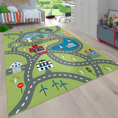 Kinderteppich PACO HOME ""Bino 562"" Teppiche Gr. B: 200cm, 4mm, L: 290cm, grün Kinder Kurzflor, Straßen-Spiel-Teppich, Motiv Flughafen, Kinderzimmer