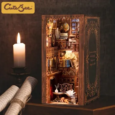 CUTEBEE – livre de bricolage Miniature maison étagère insertion rétro librairie éternelle