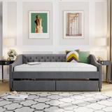 Full Size Tufted Upholstered Sofa Bed Daybed with 2 Drawers&Rivets Arms