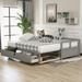 Twin-King Size Extendable Sofa Bed Wood Storage Daybed with Trundle & 2 Drawers