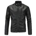 Menâ€™s Casual Stand Collar PU Faux Leather Jackets Classic Stylish Zip Up Slim Fit Motorcycle Biker Bomber Jacket Winter Warm Windproof Pocket Coat