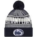 Men's New Era Navy Penn State Nittany Lions Logo Striped Cuff Knit Hat with Pom