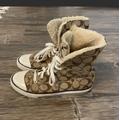 Coach Shoes | Coach Signature Bonney Shearling Brown High Top Lace Up Q397 Sneakers Size 7.5 | Color: Brown/Tan | Size: 7.5