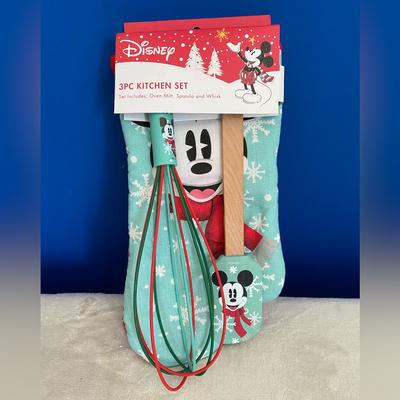 Disney Dining | Brand New! Disney Mickey Mouse 3pc Kitchen Set! Oven Mitt Spatula Whisk | Color: Green/Red | Size: Os